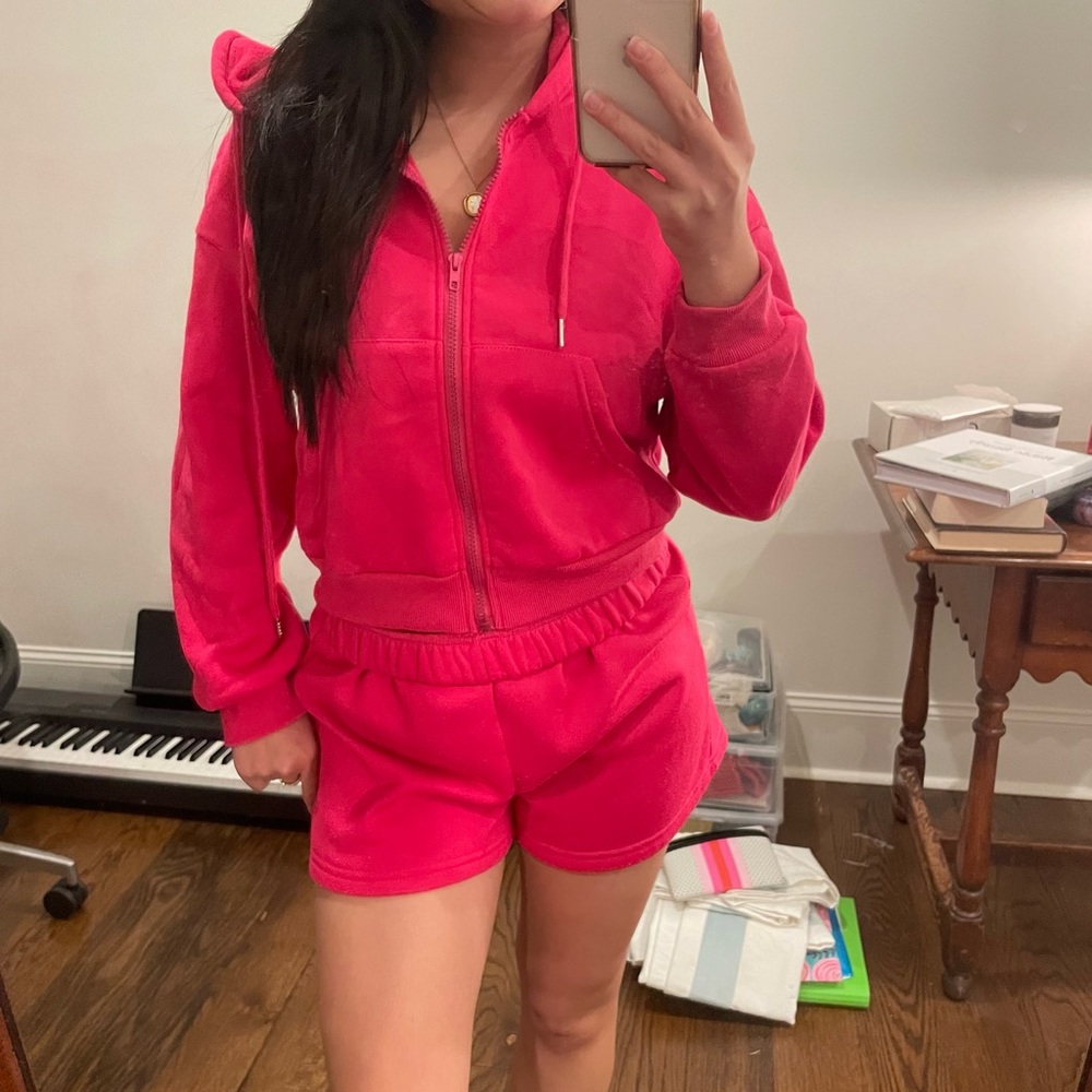 SHEIN pink sweat short set